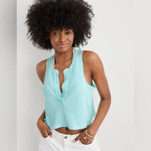 Aerie Sunspun Aqua Waffle Crop Top, Size M